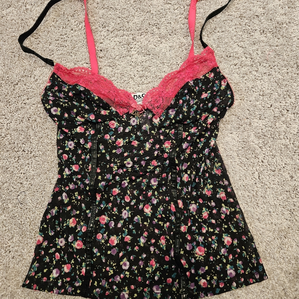 D&G Black and Pink Floral Chemise